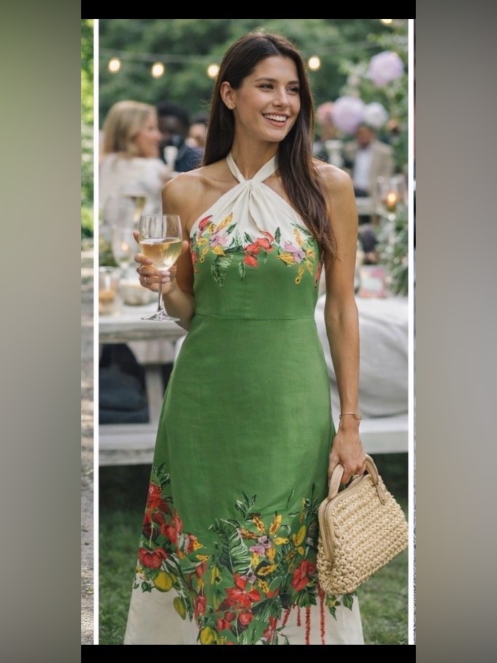 H&M Premium women's Linen-blend Green and Floral Midi Dress - Picture 8 of 15